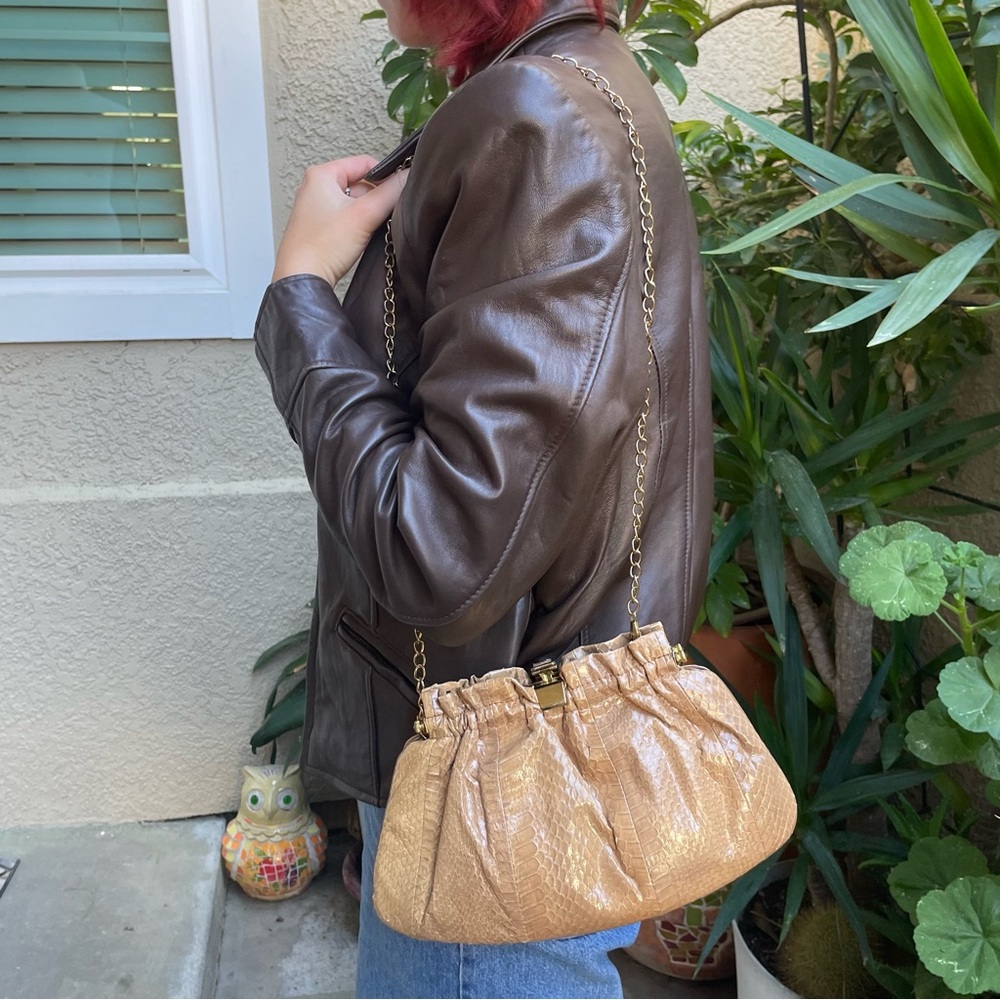 Vintage tan/gold Bags by Supreme python’s skin/leather shoulder bag/clutch